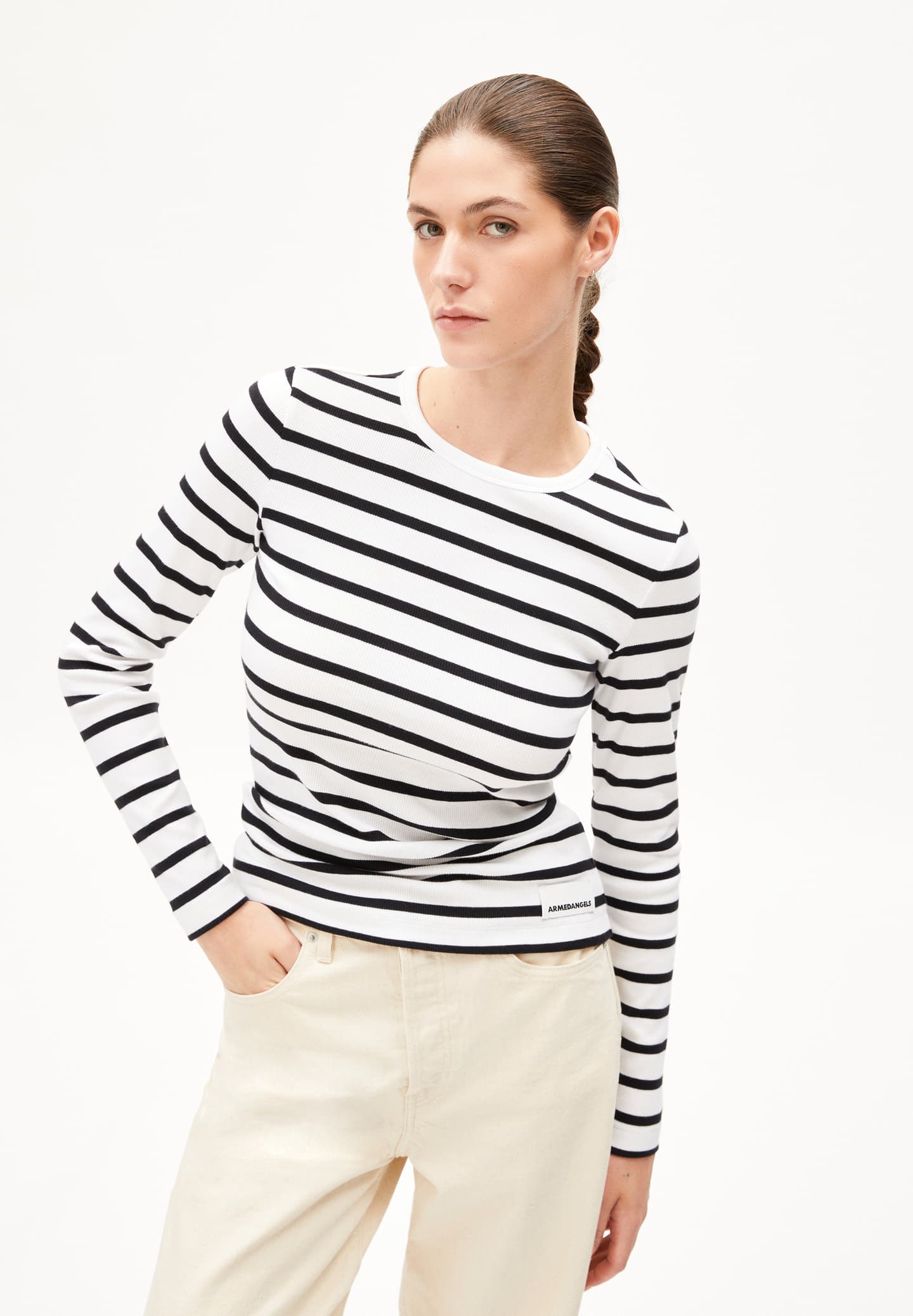 Ripp-Longsleeve MAYWAA STRIPES (white-black)